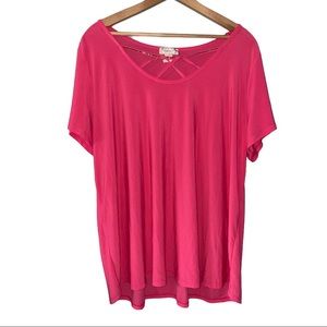 Pink Criss Cross Gem Short Sleeve Blouse Spring 3XL